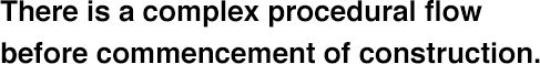 There is a complex procedural flow before commencement of construction.